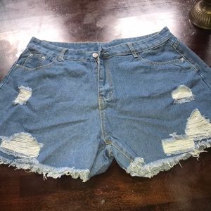 High waisted denim blue shorts